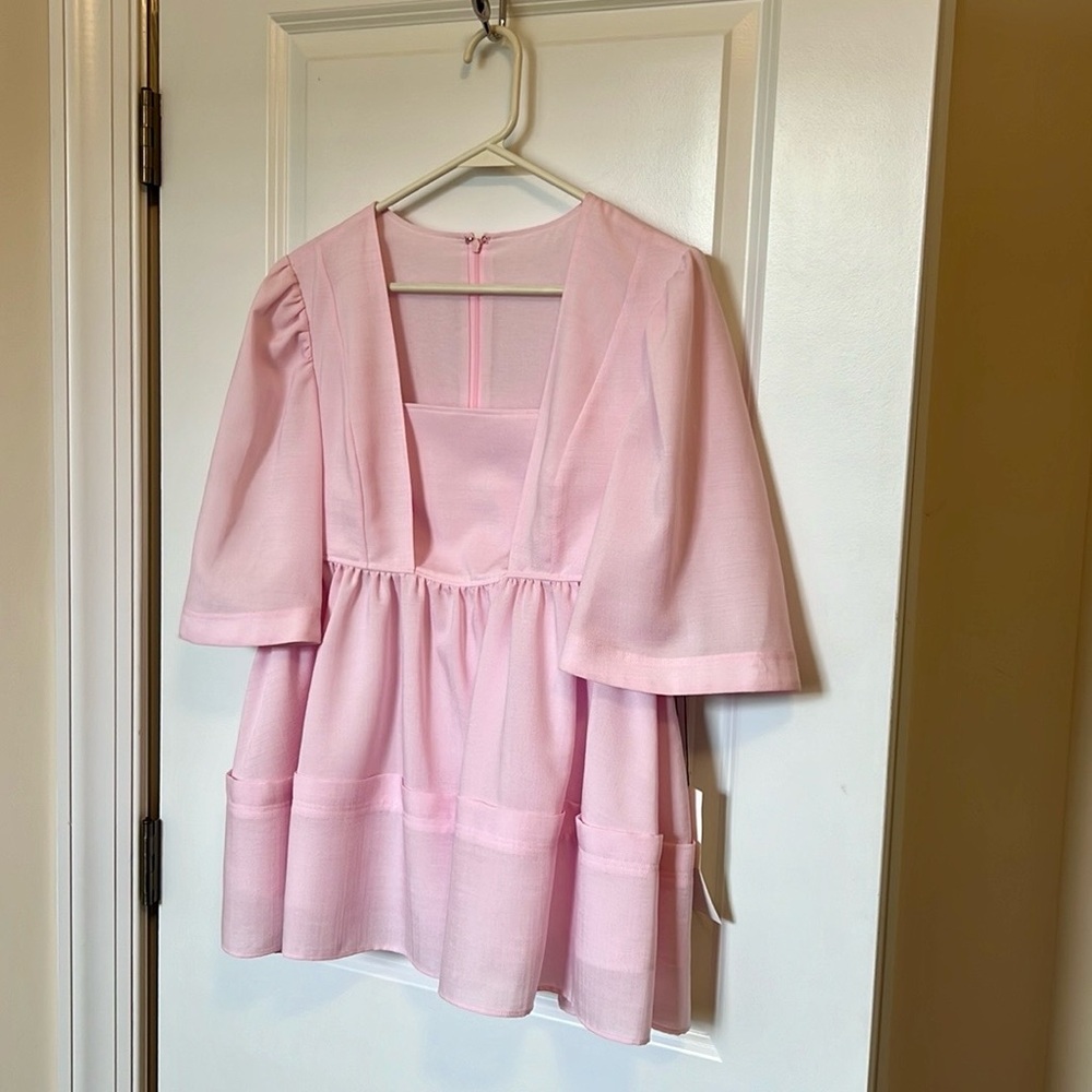New Women’s Pink Square-Neck Peplum Top - Picture 2 of 7